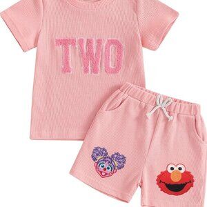 Pink Girl Second Birthday Abby Cadabby Outfit Elmo Shirt Shorts Sesame Clothes